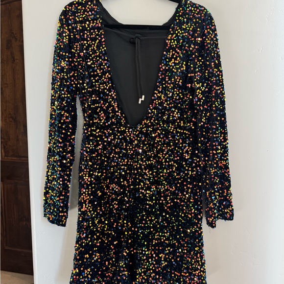 R.Vivimos Rainbow Sequin Party Dress L | Sparkly Holiday NYE Night Out Mini - Picture 5 of 7
